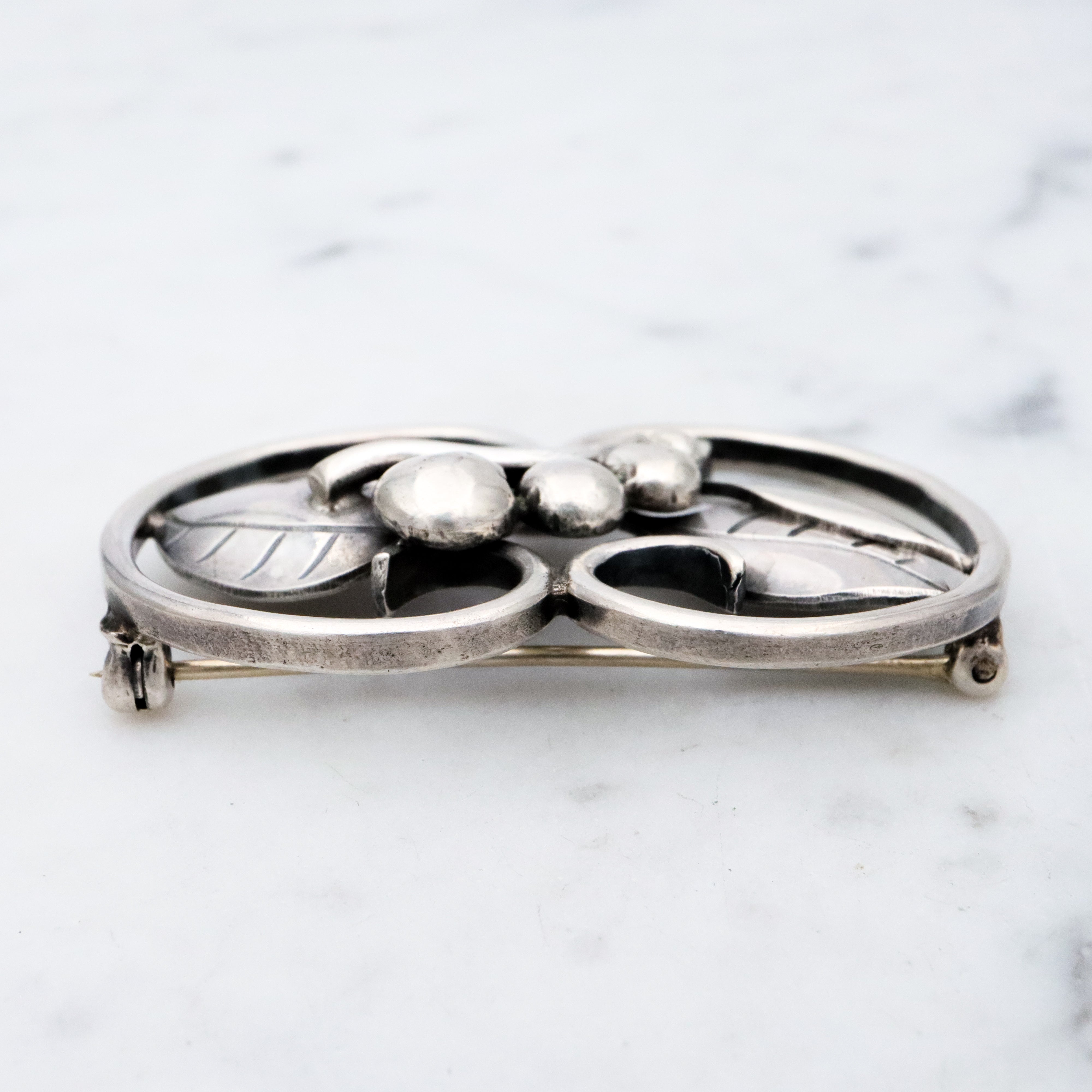 Handmade Mid Century sterling leaves & berries brooch